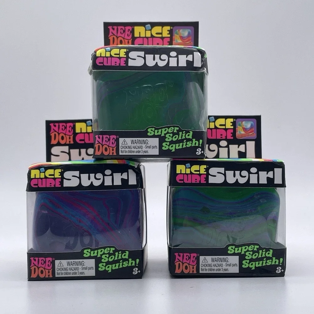 Needoh Nice Cube Swirl Lot Of 3 Fidget Toys Sensory Green Purple Super Squish